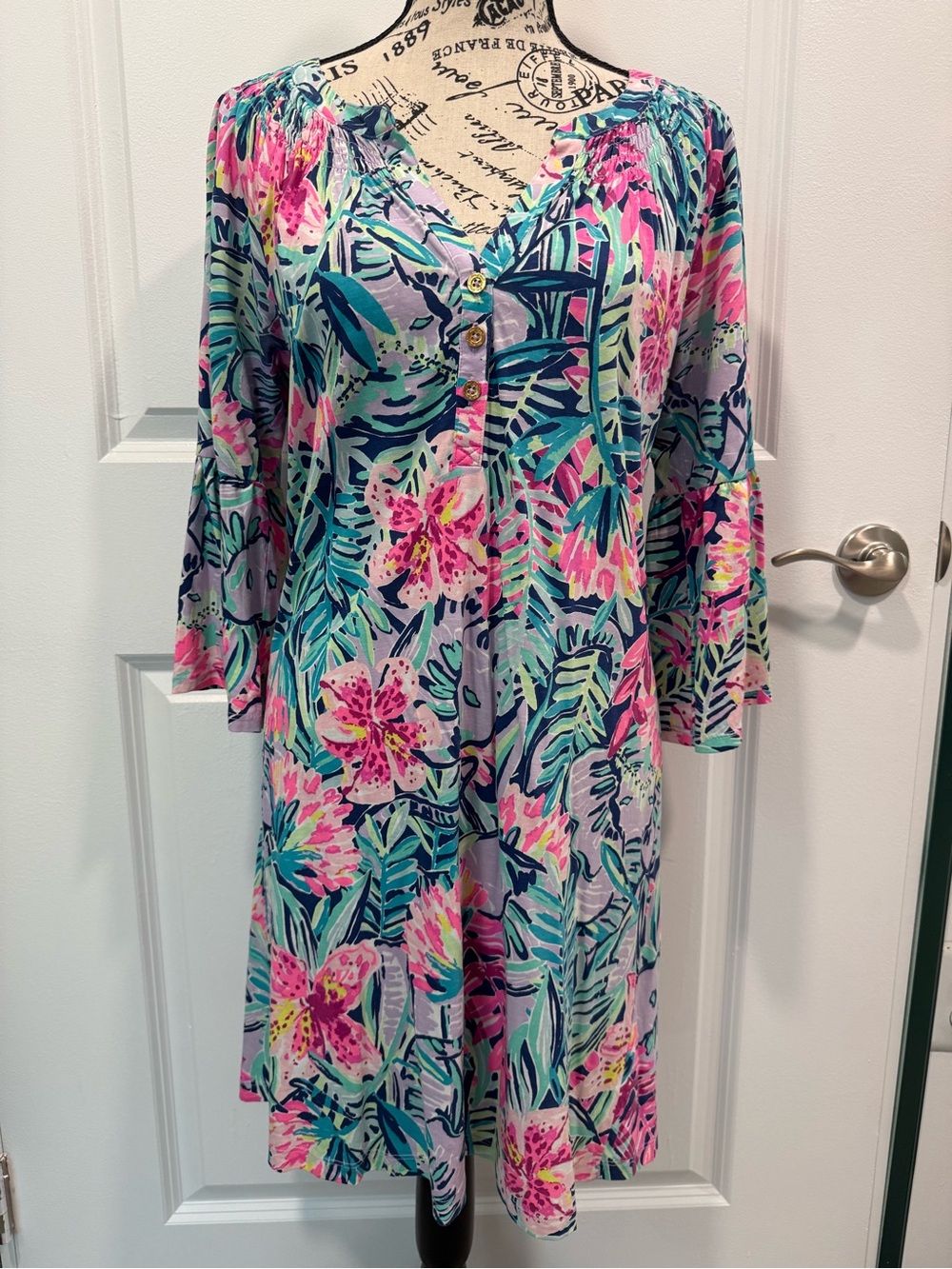 Lilly Pulitzer Pink Teal Floral Midi Dress